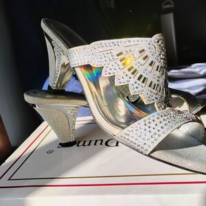 Pierre Dumas Silver Heels with Rhinestones